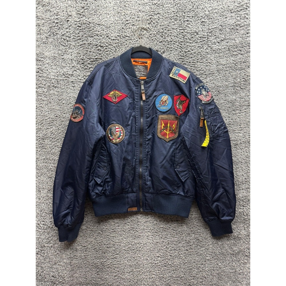 Top Gun US Air Force MA-1 Nylon Bomber Jacket Navy Blue w/ Patches Mens Size XL